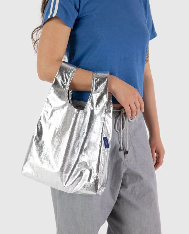 Baby Baggu Metallic Silver Reusable Bag Recycled Nylon Sustainable