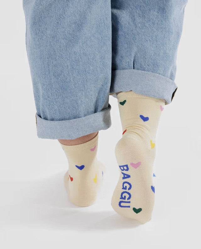 Baggu Crew Socks Hearts Butter Yellow sustainable bamboo Europe