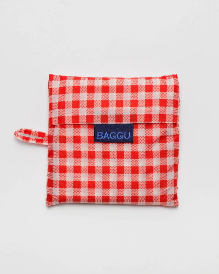 Standard Baggu Red Gingham Checkered Print Reusable Bag Europe